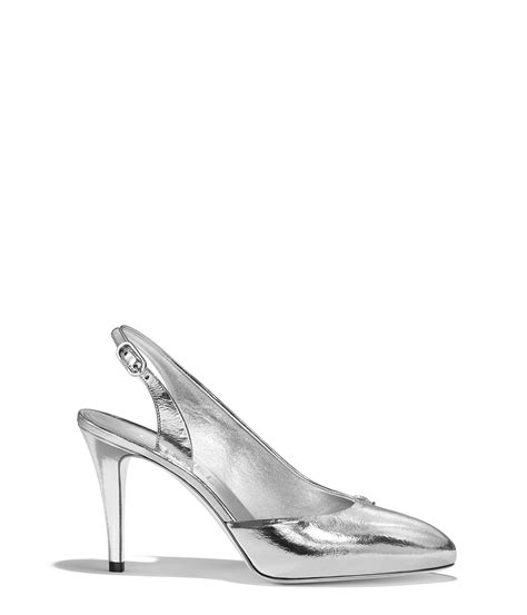 chanel silver slingback|Chanel slingback sale.